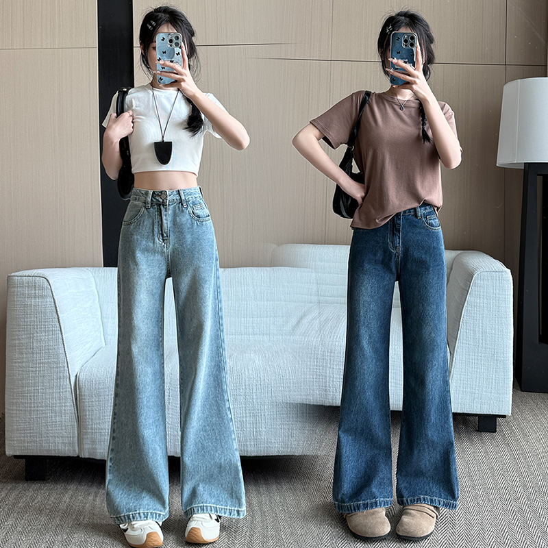 小个子女2025高腰阔腿裤春季时尚直筒微喇裤九分长裤