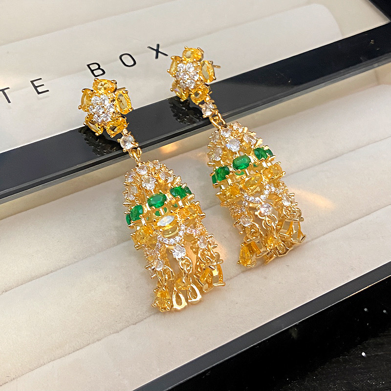 纯铜锆石耳饰 高级感轻奢风铃耳环女网红百搭满钻时尚耳饰