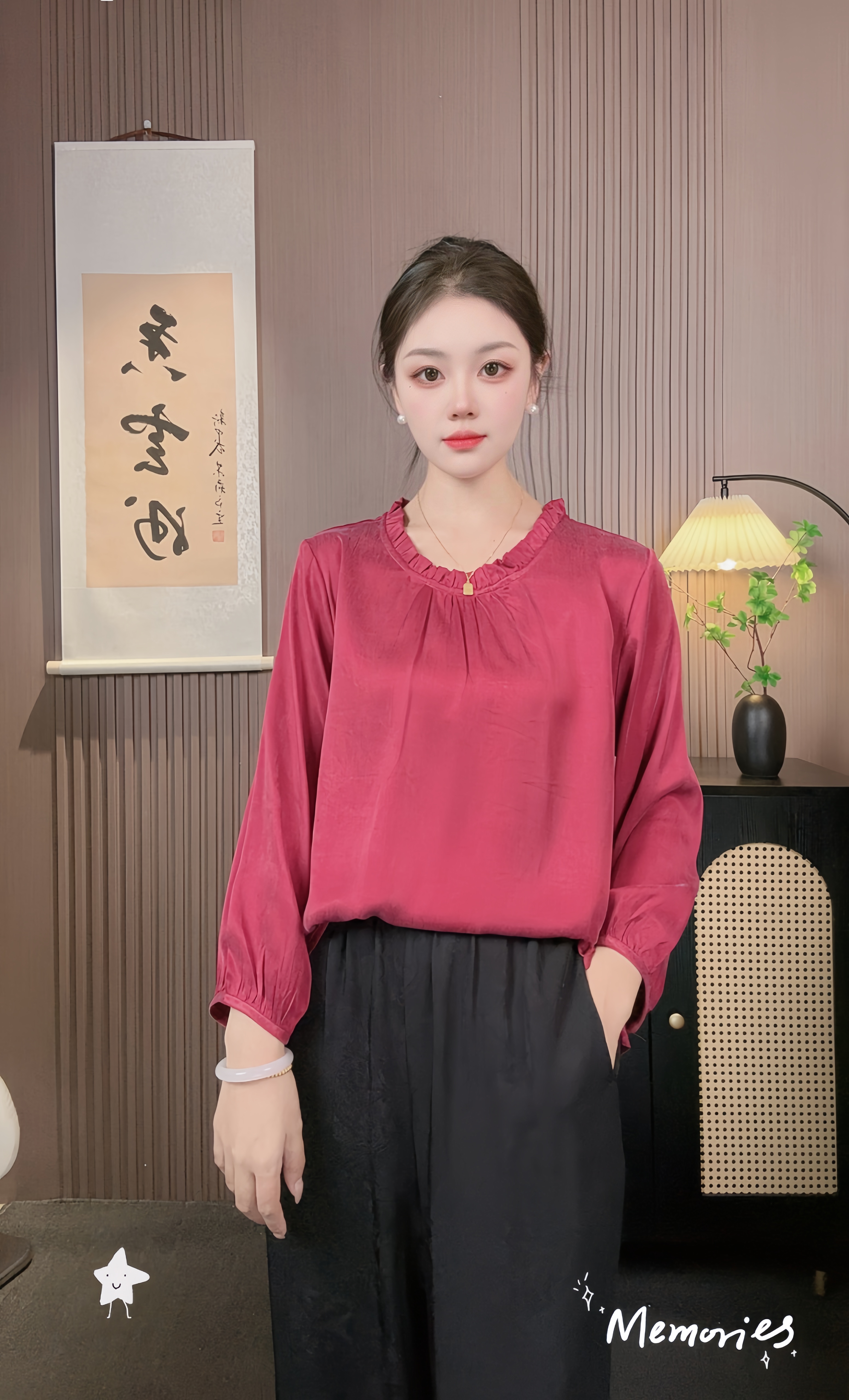 【胭韵】早秋新款大王缎挂霜新中式上衣小衫