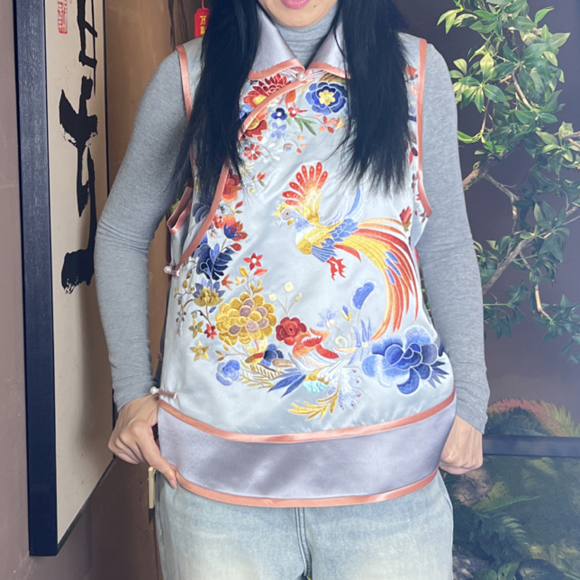 中国非遗苏绣立领马甲