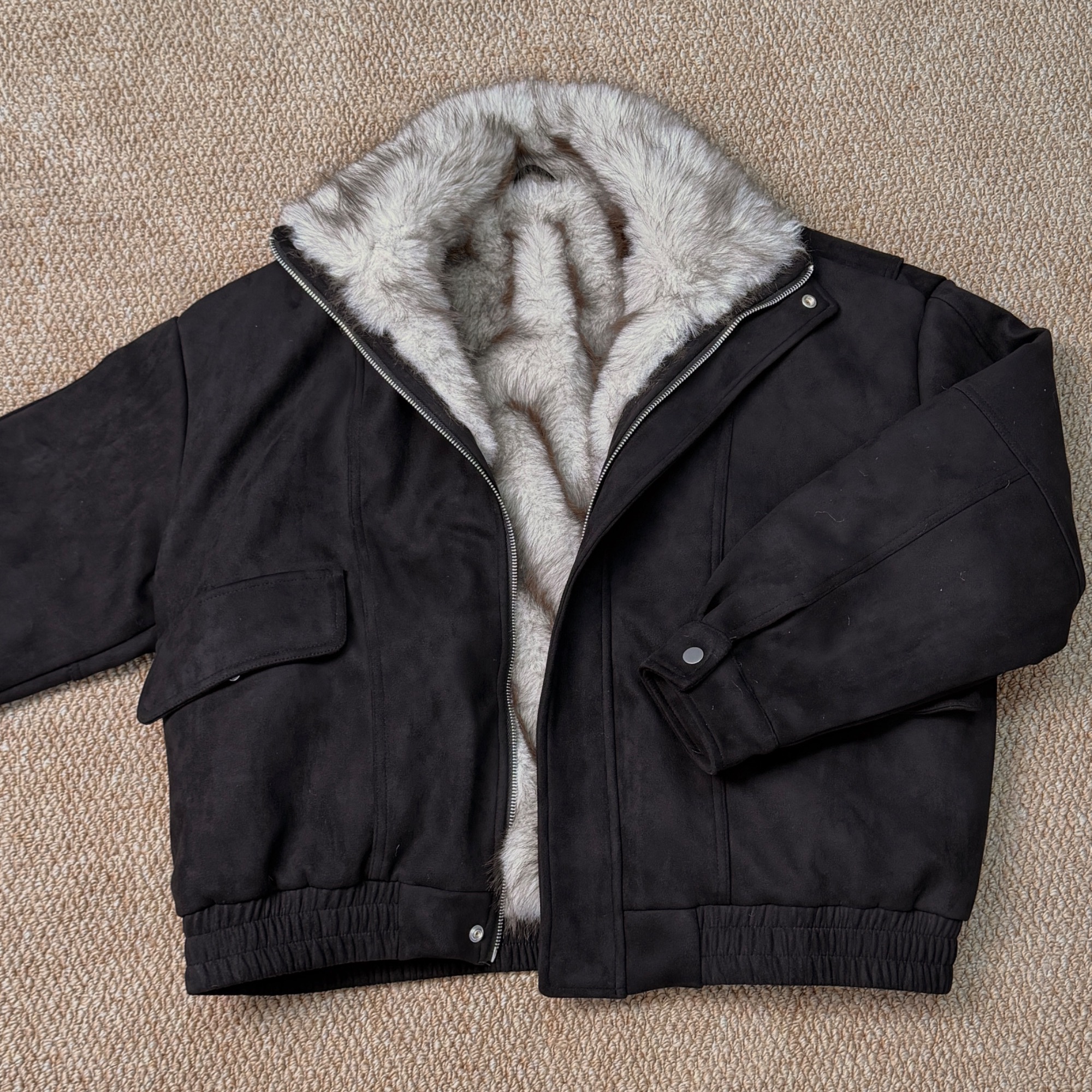 座山雕毛立领皮夹克