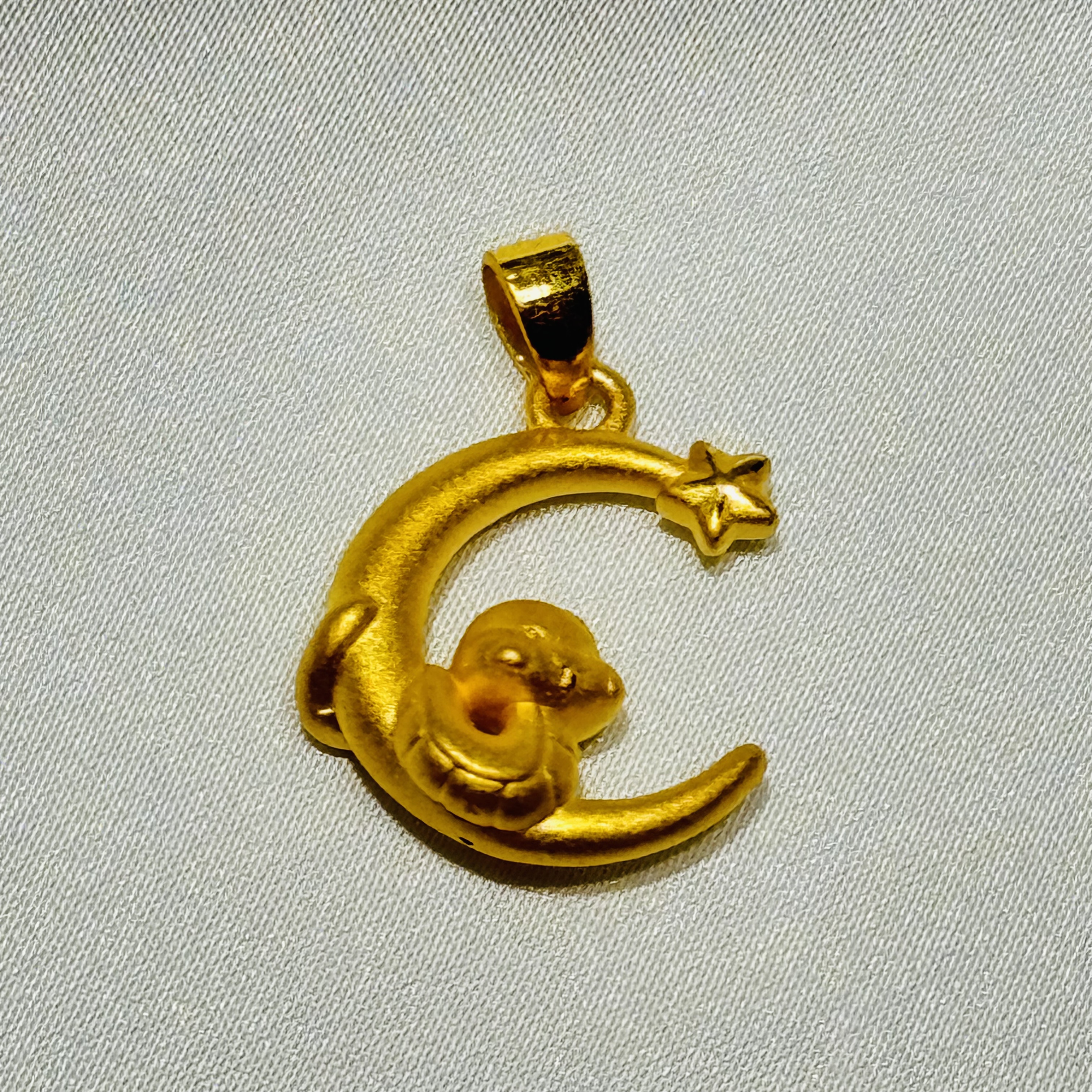 黄金足金999星月蛇硬金吊坠
