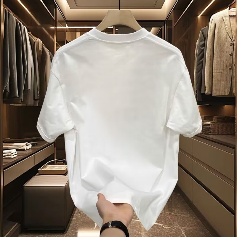 夏季T恤圆领潮牌体恤衫上衣短袖薄款印花打底白色百搭纯棉国潮男