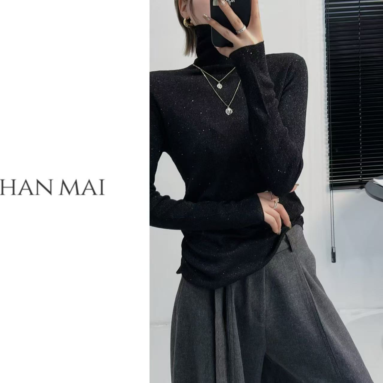 40欧版冬季细闪微透推推高领细羊打底衫毛衣