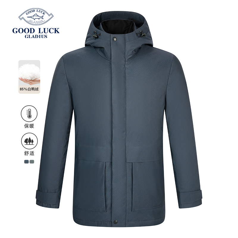 德鲨拉链保暖连帽三防蓄热鸭绒外套中长款户外防水BR26506