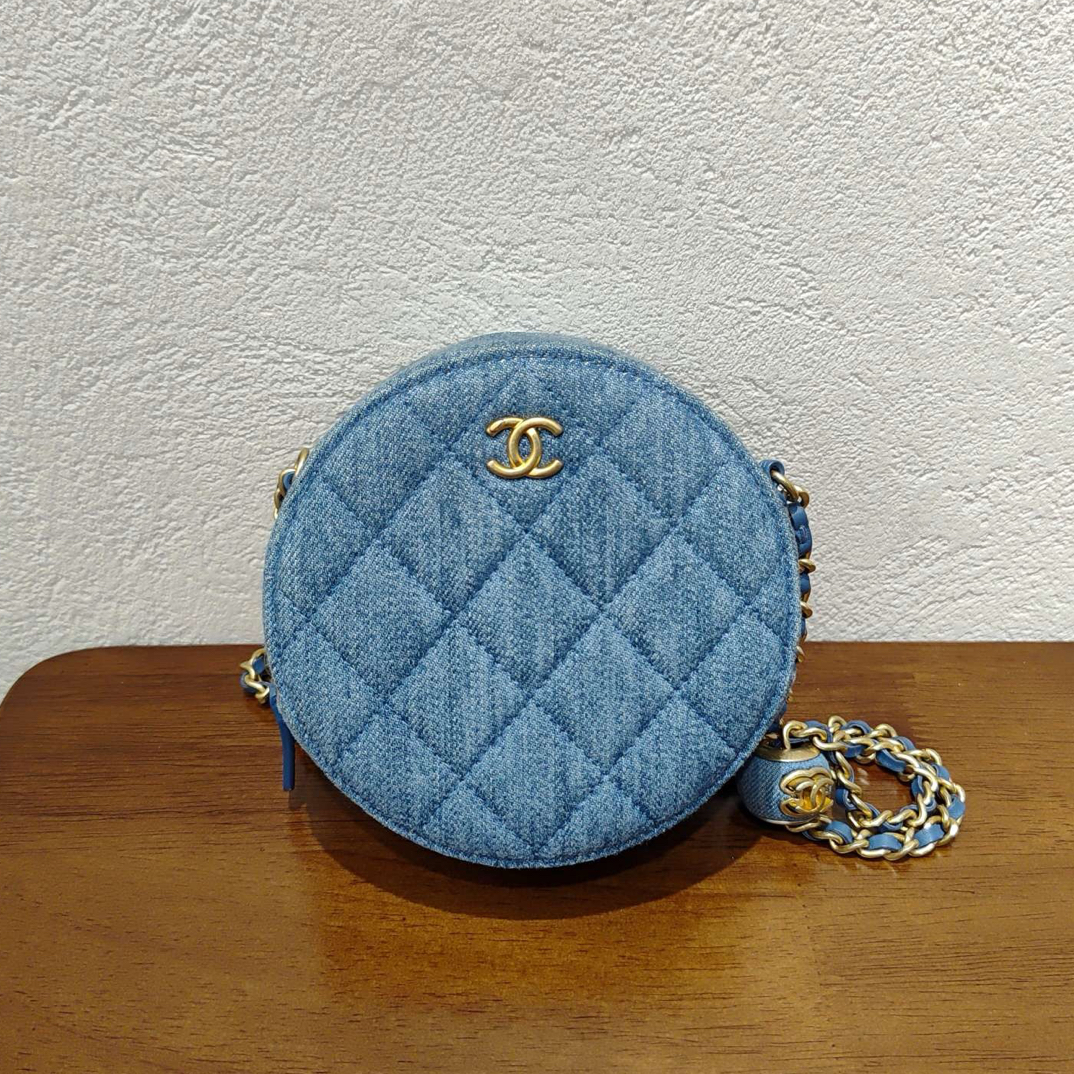 95新 Chanel/香奈儿 22C丹宁金球圆饼包斜挎包