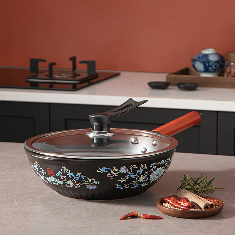 【唯都】陶瓷珐琅彩炒锅家用耐高温炒锅锅无涂层不沾锅养生炒锅汤