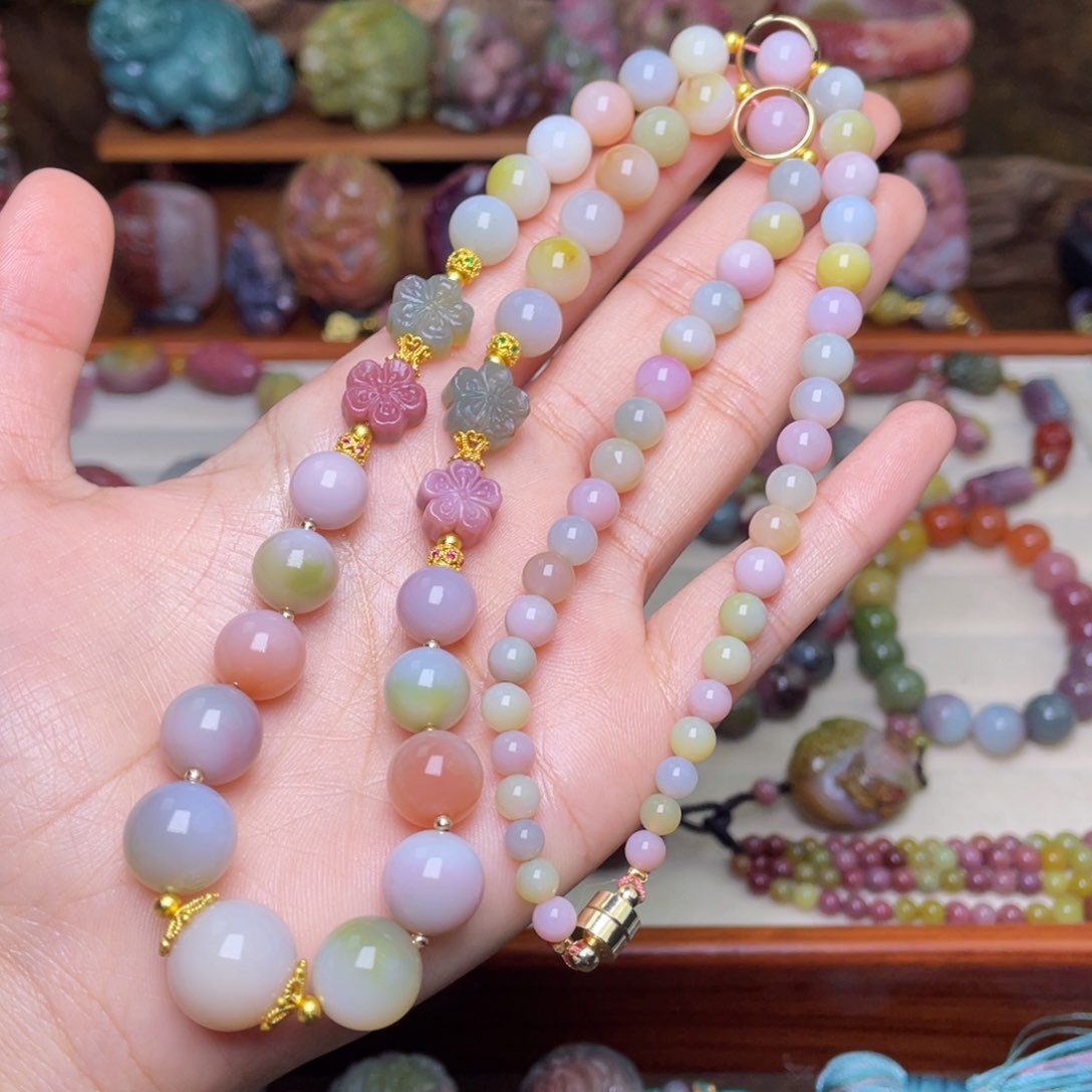 玛瑙/玉髓珠宝半成品合金盐源玛瑙仙色系炫彩塔链