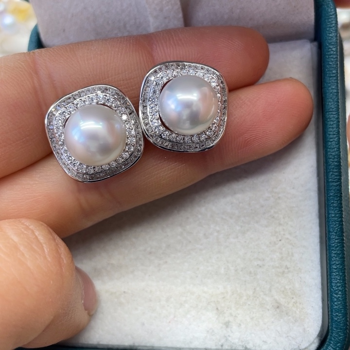 海水珍珠耳饰银S925镶嵌