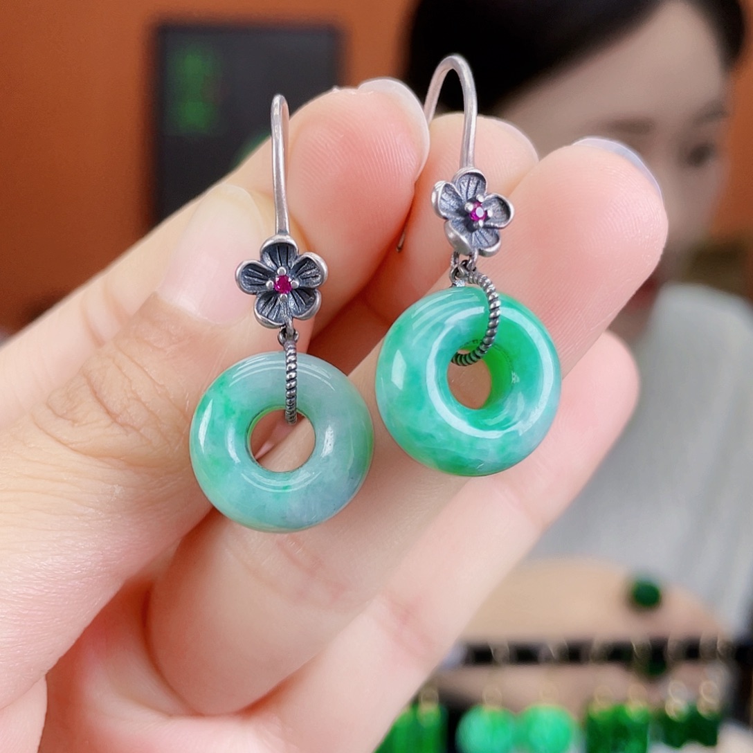 翡翠银S925镶嵌耳饰