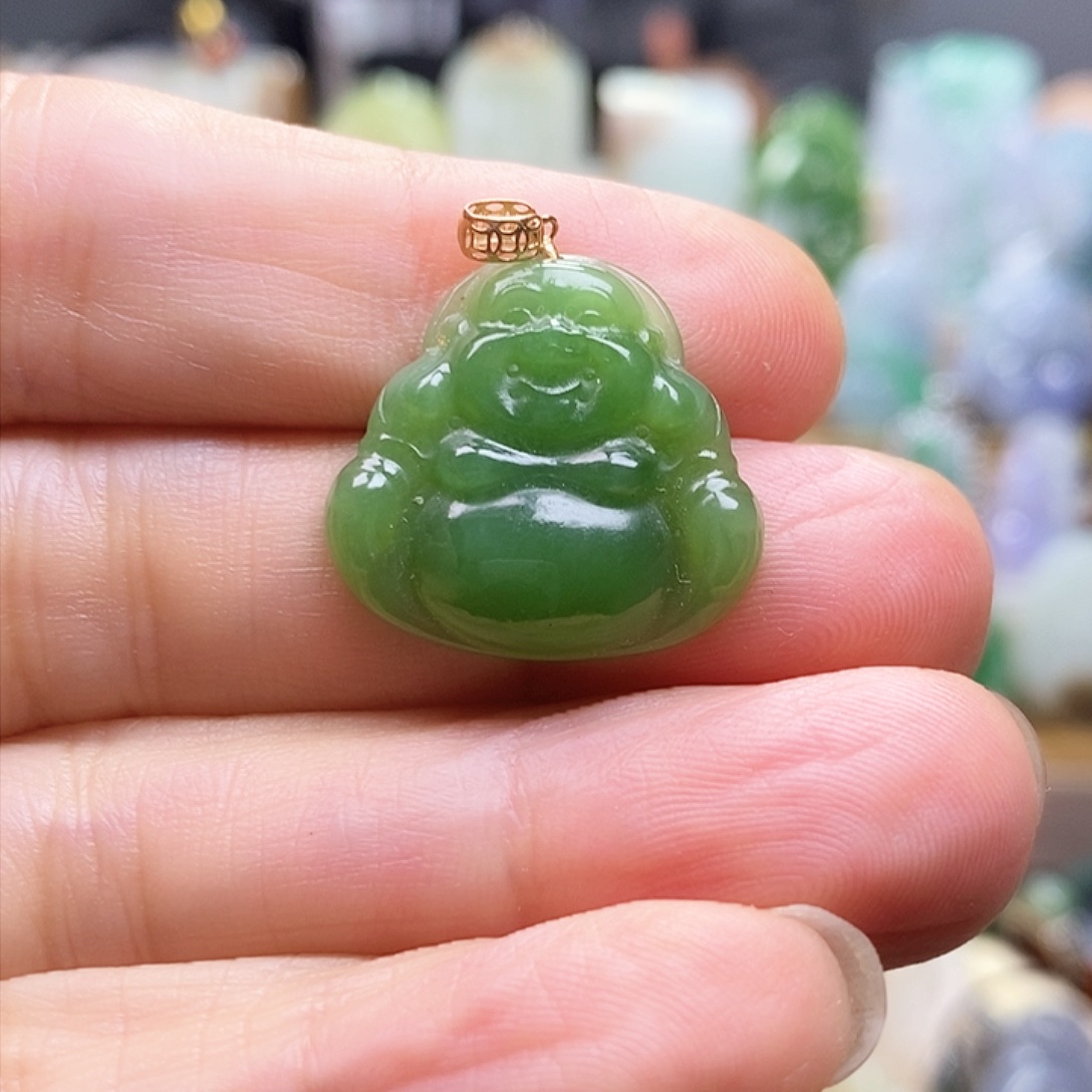 和田玉（碧玉）颈饰18K金镶嵌