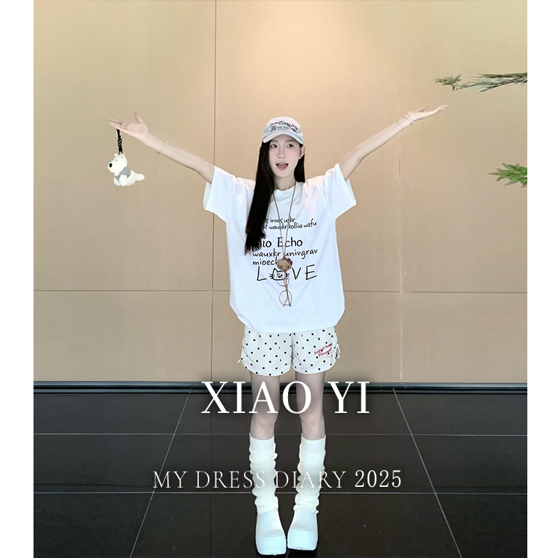 白色重磅纯棉T恤新款字母印花松弛感宽松百搭短袖上衣女短袖女t恤