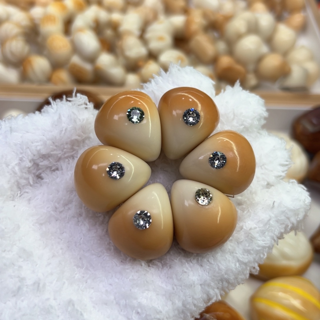 菩提根/象牙果手串53 象牙果原果雕刻炭烧花瓣肠微瑕