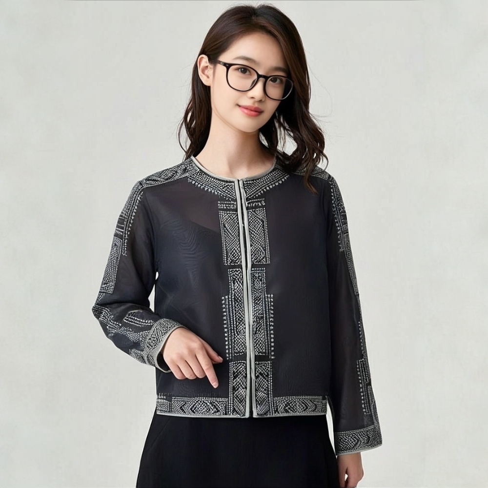 贵夫人47-桑蚕丝长袖衣服新中式上衣女开衫披肩国风中国风防晒衣