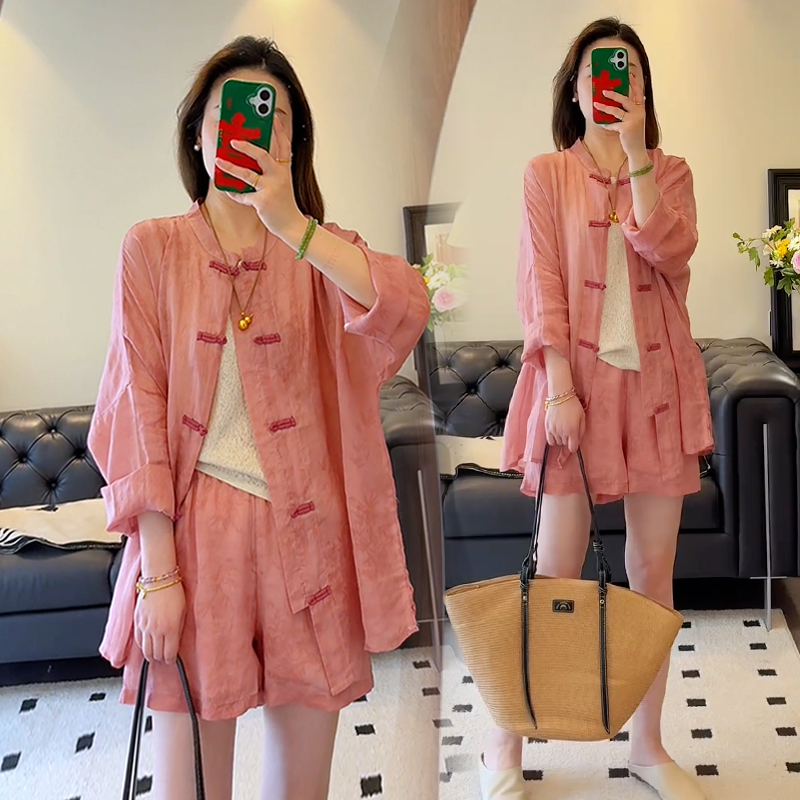 新中式时尚套装女2025年夏季新款洋气减龄防晒盘扣上衣短裤两件套