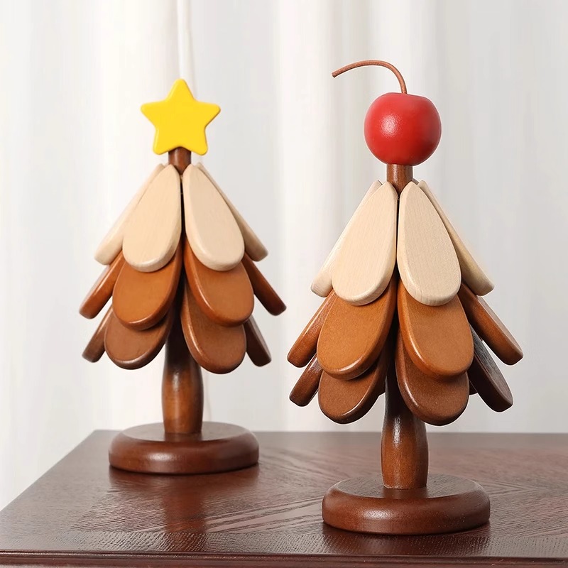 高级感圣诞树防烫隔热垫创意实木餐桌摆件杯垫一棵树北欧风锅垫