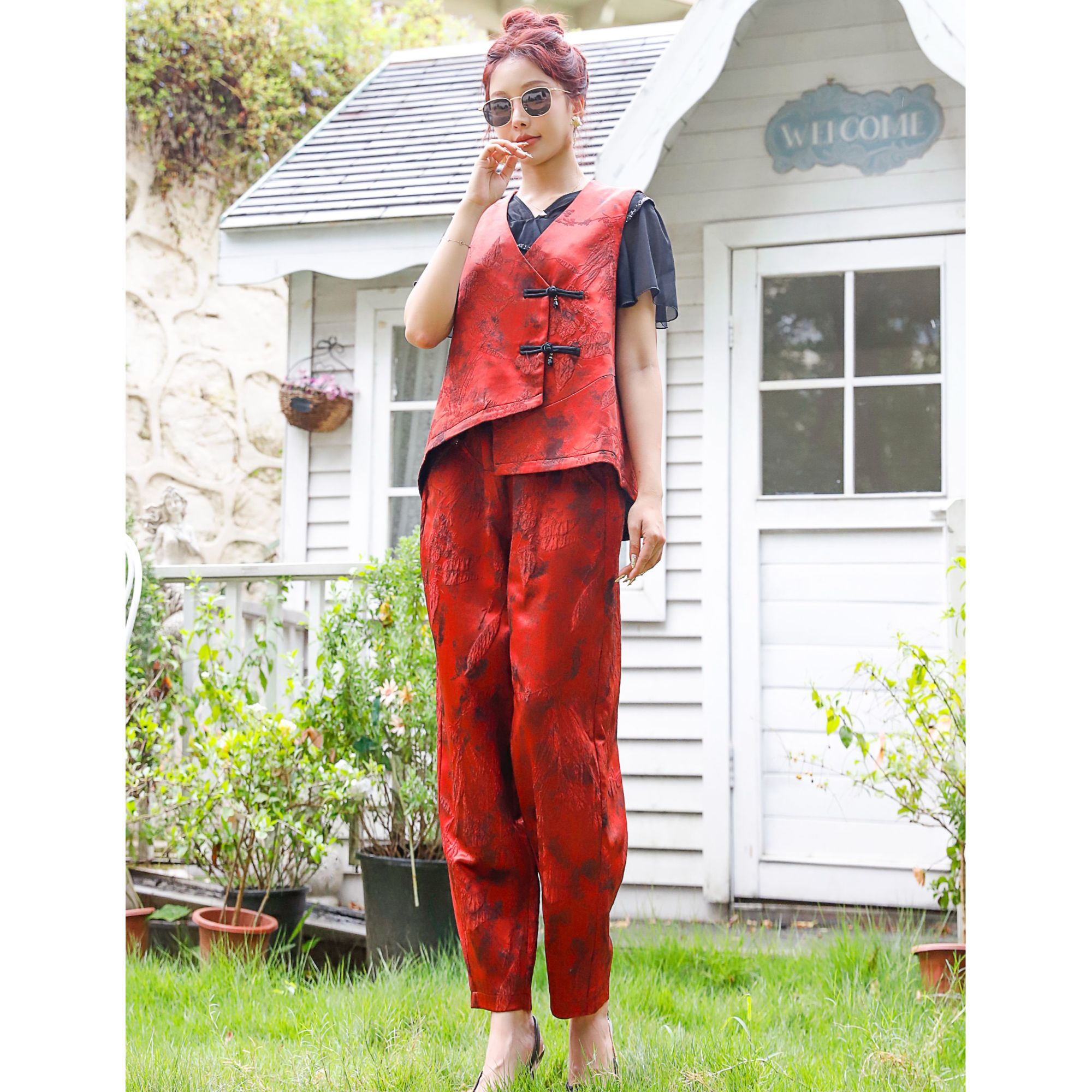 【繁花似锦】新款时尚休闲气质高端盘扣背心马甲高腰显瘦中式