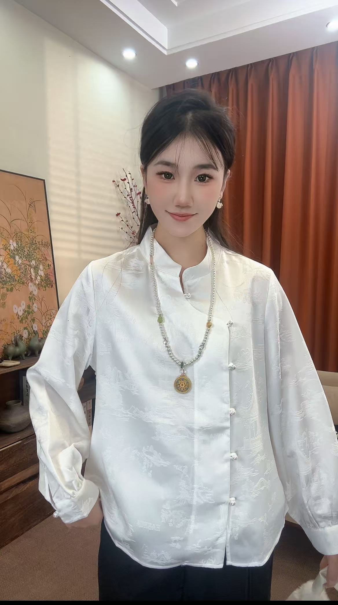 【念白】提花薄款长袖上衣休闲中国风气质