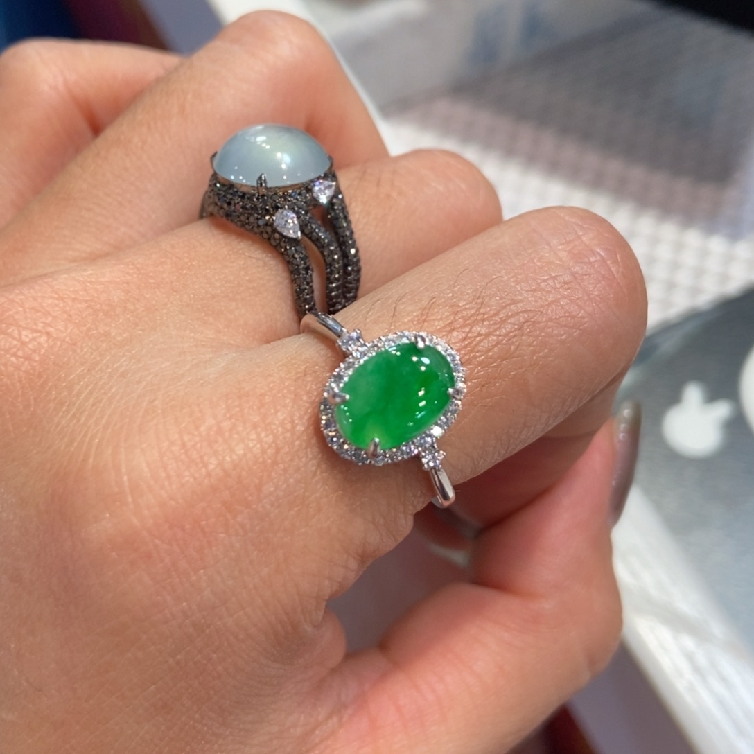 翡翠银S925镶嵌戒指天然缅甸