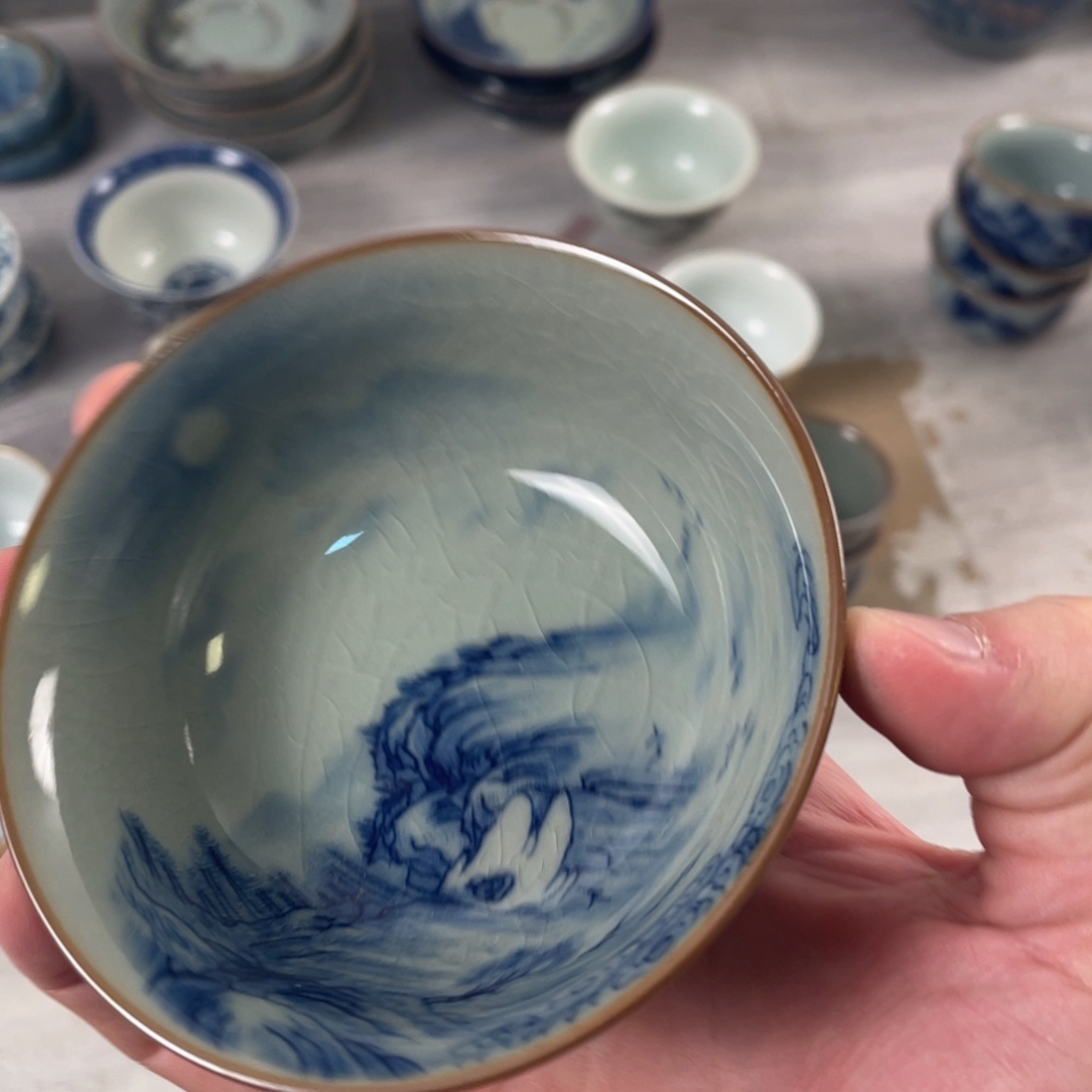 杯青花山水园口杯