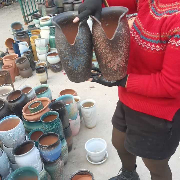 红陶口14高26两个盆子