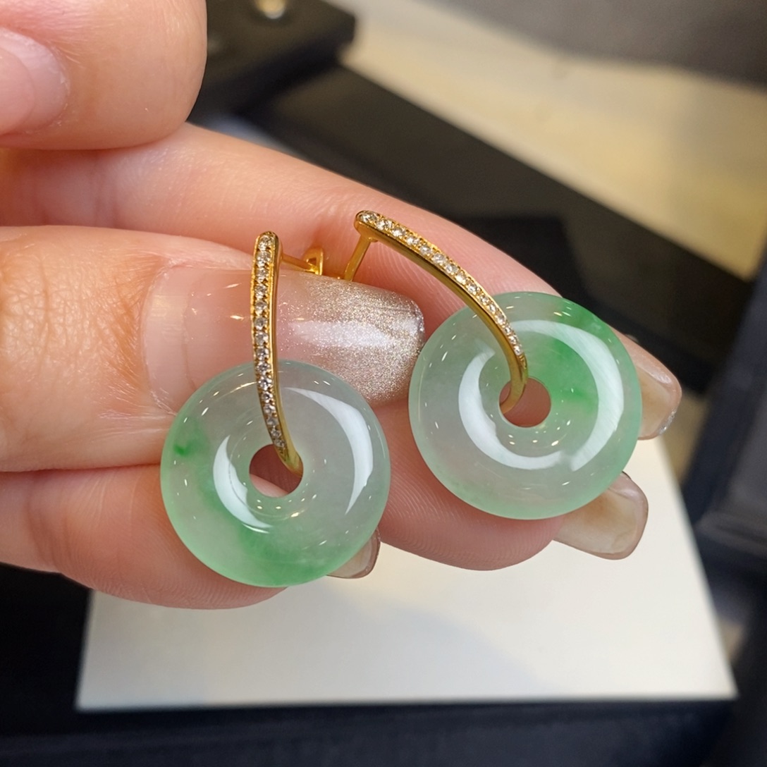 翡翠耳饰18K金镶嵌甜甜圈