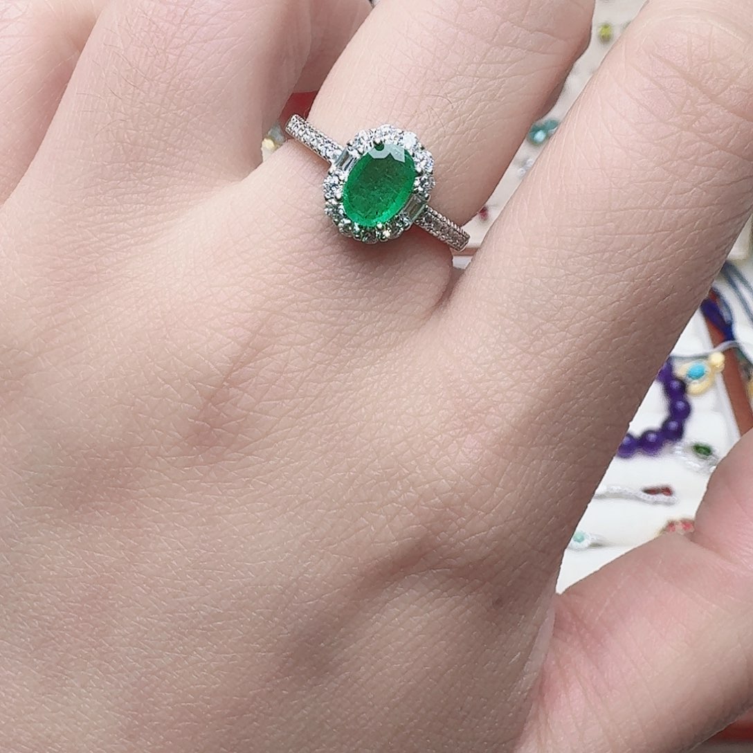 祖母绿戒指银S925镶嵌戒指