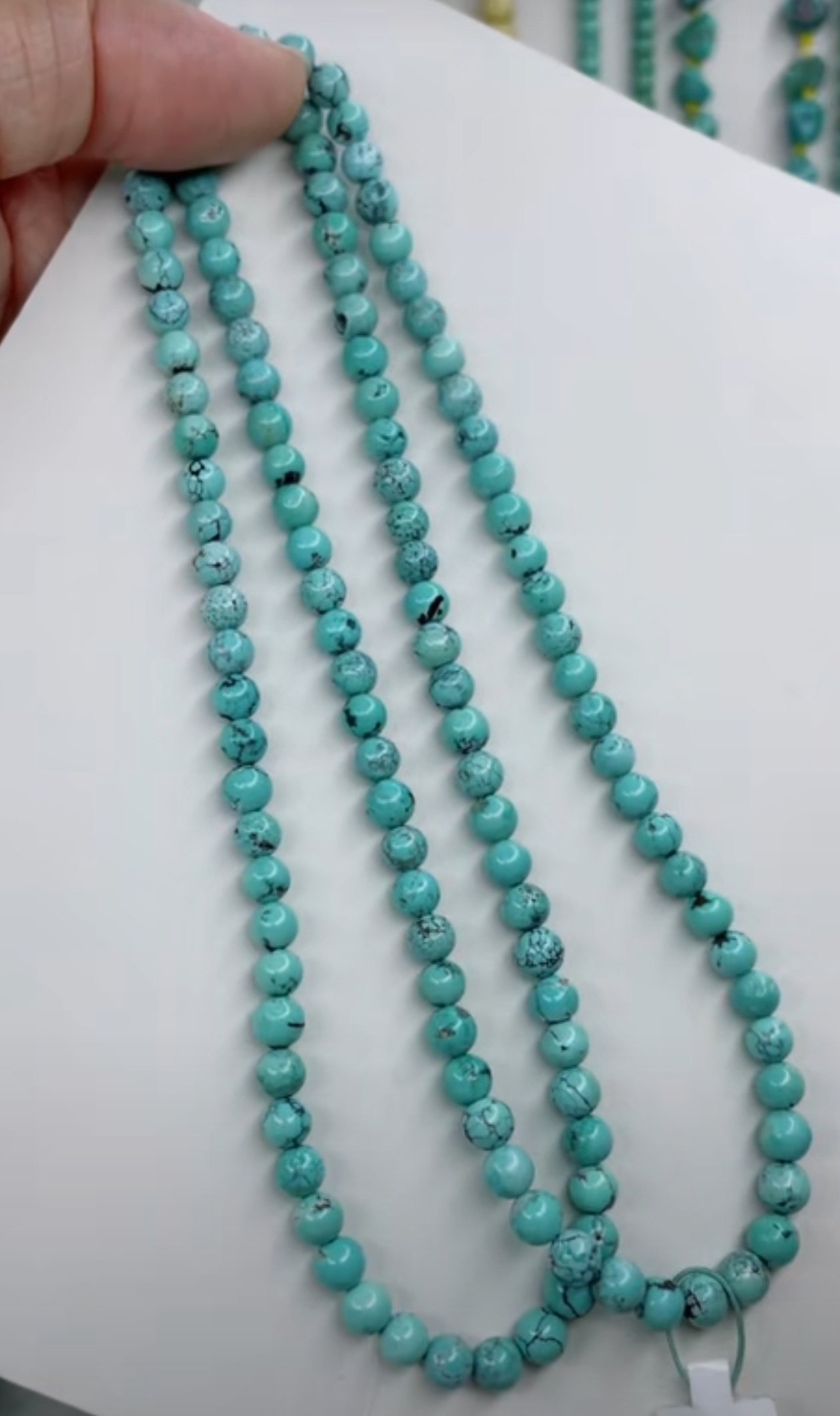 天然原矿绿松石米珠链卡5+