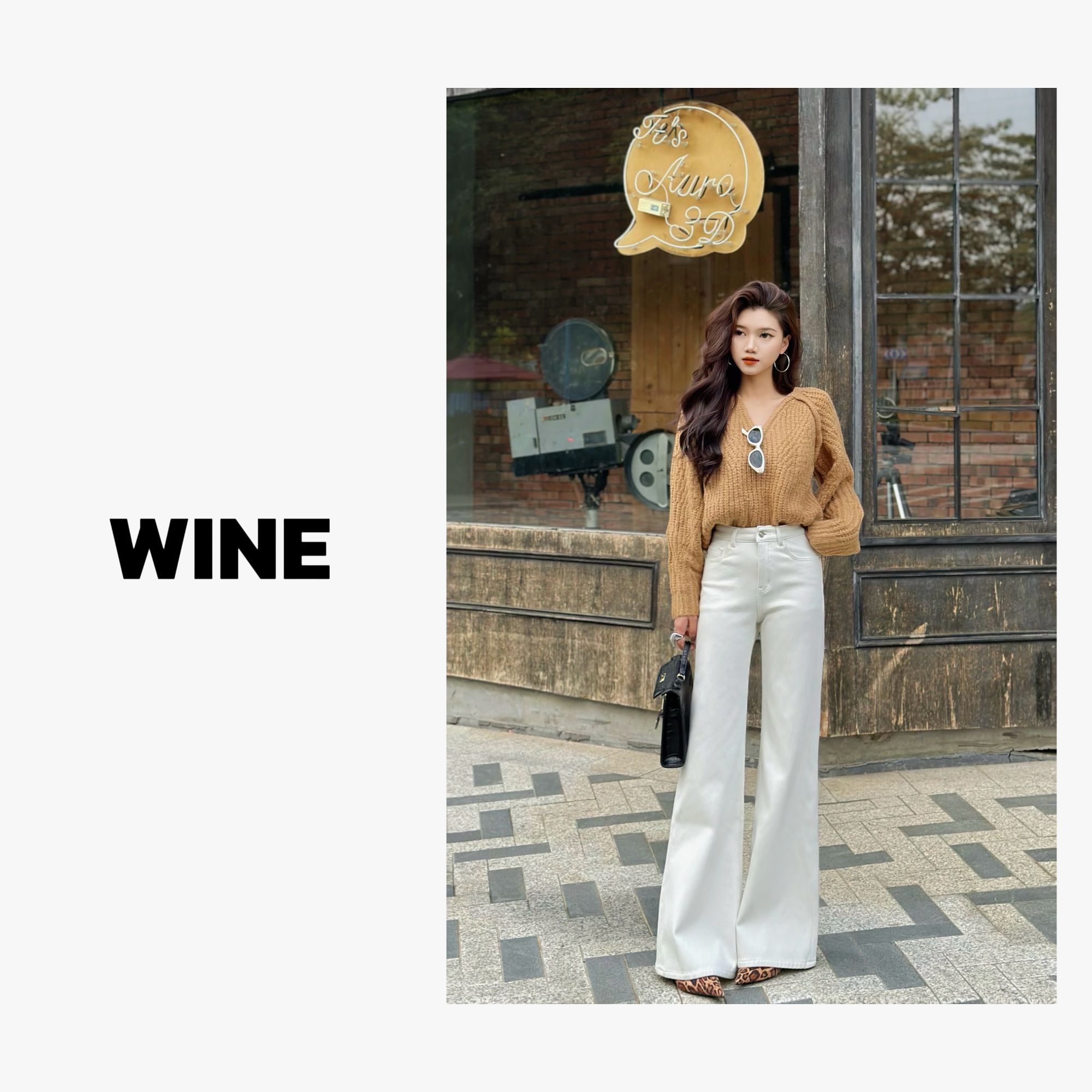 【WINE】"冬日恋人”2025新款高级感休闲直筒微喇白牛仔裤女