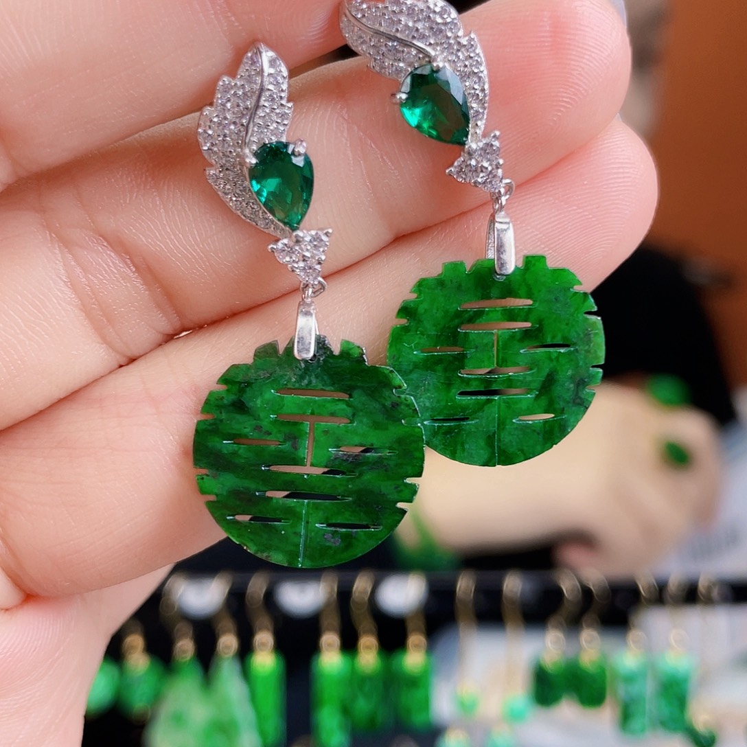 翡翠银S925镶嵌耳饰