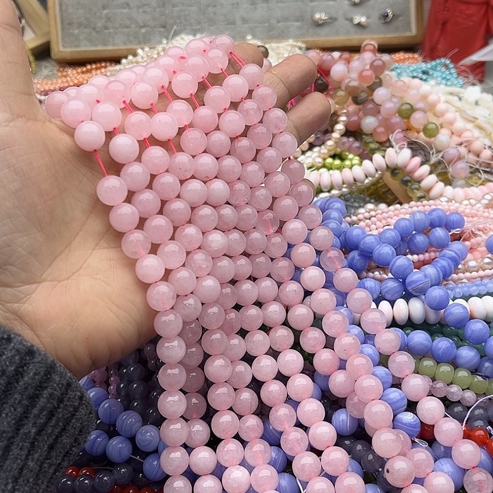 玛瑙/玉髓珠宝半成品未镶嵌一条10mm粉晶