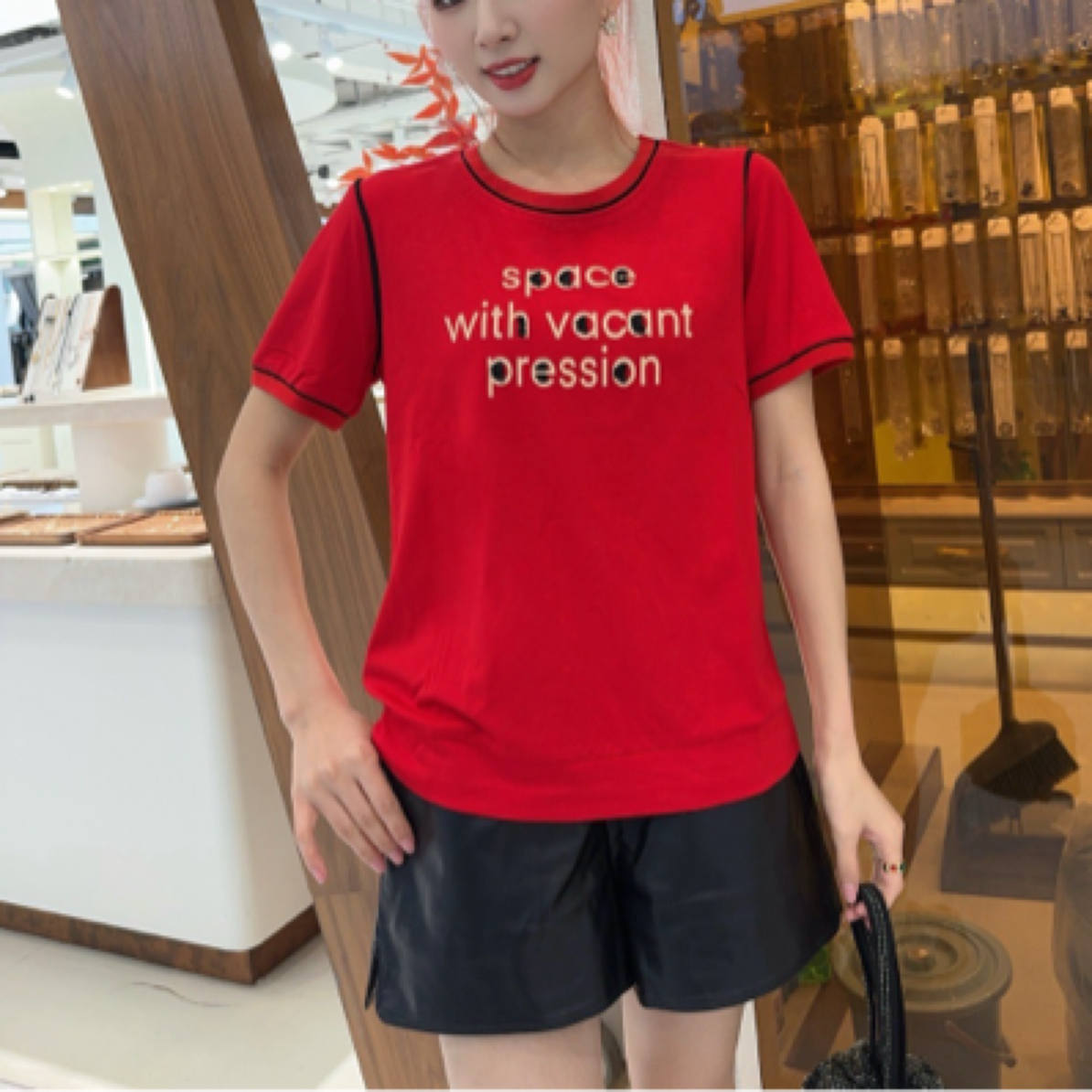 常规款常规休闲风圆领女装女士夏季运动修身红色休闲6656