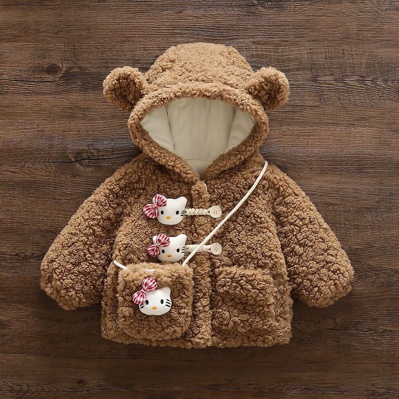 女童装卡通风百搭棉服秋冬加厚外套洋气宝宝加绒保暖毛绒婴儿冬季