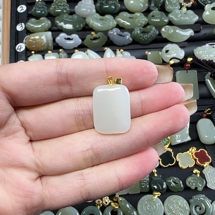 和田玉颈饰银S925镶嵌