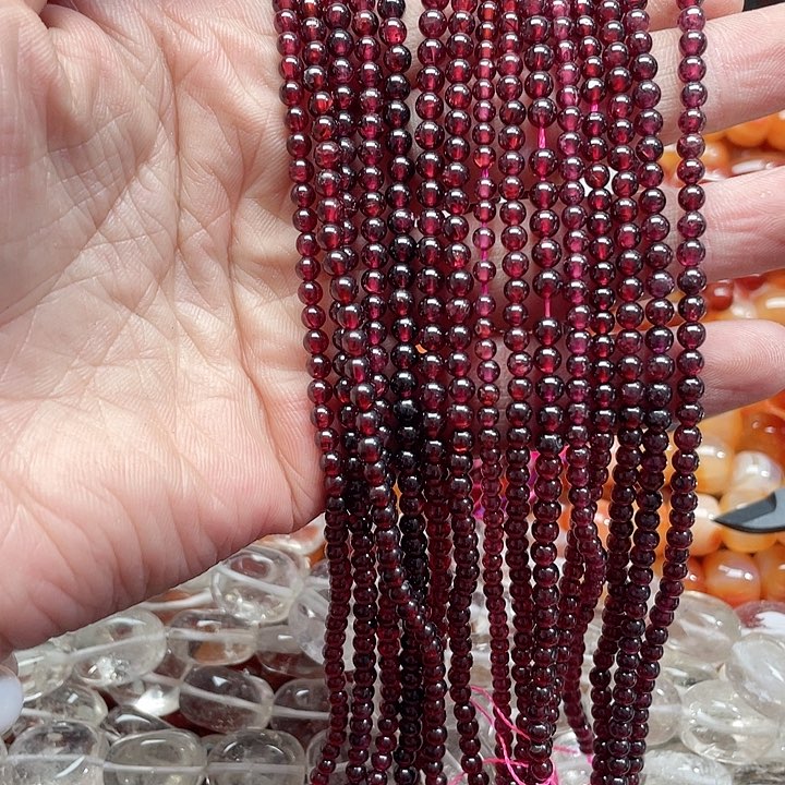 玛瑙/玉髓珠宝半成品未镶嵌一条3-4mm石榴石