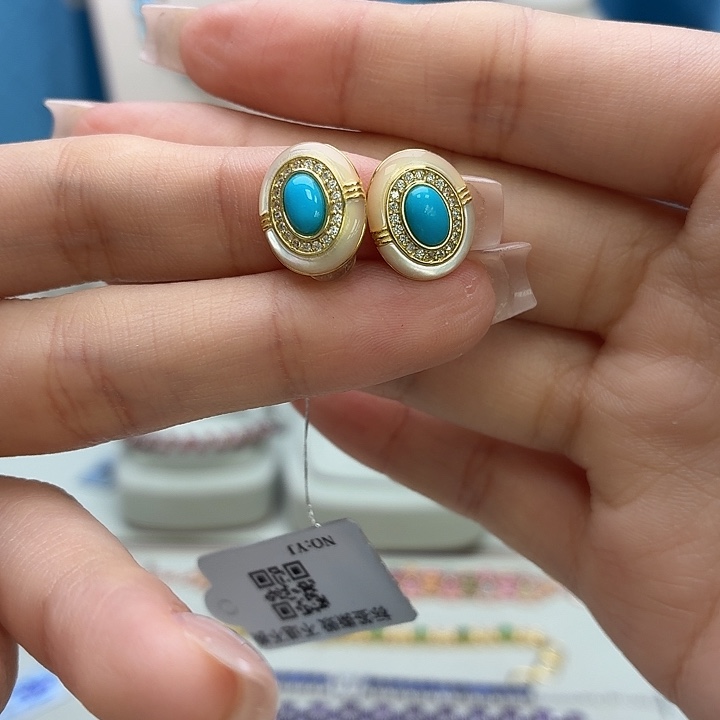 绿松石银S925镶嵌耳饰