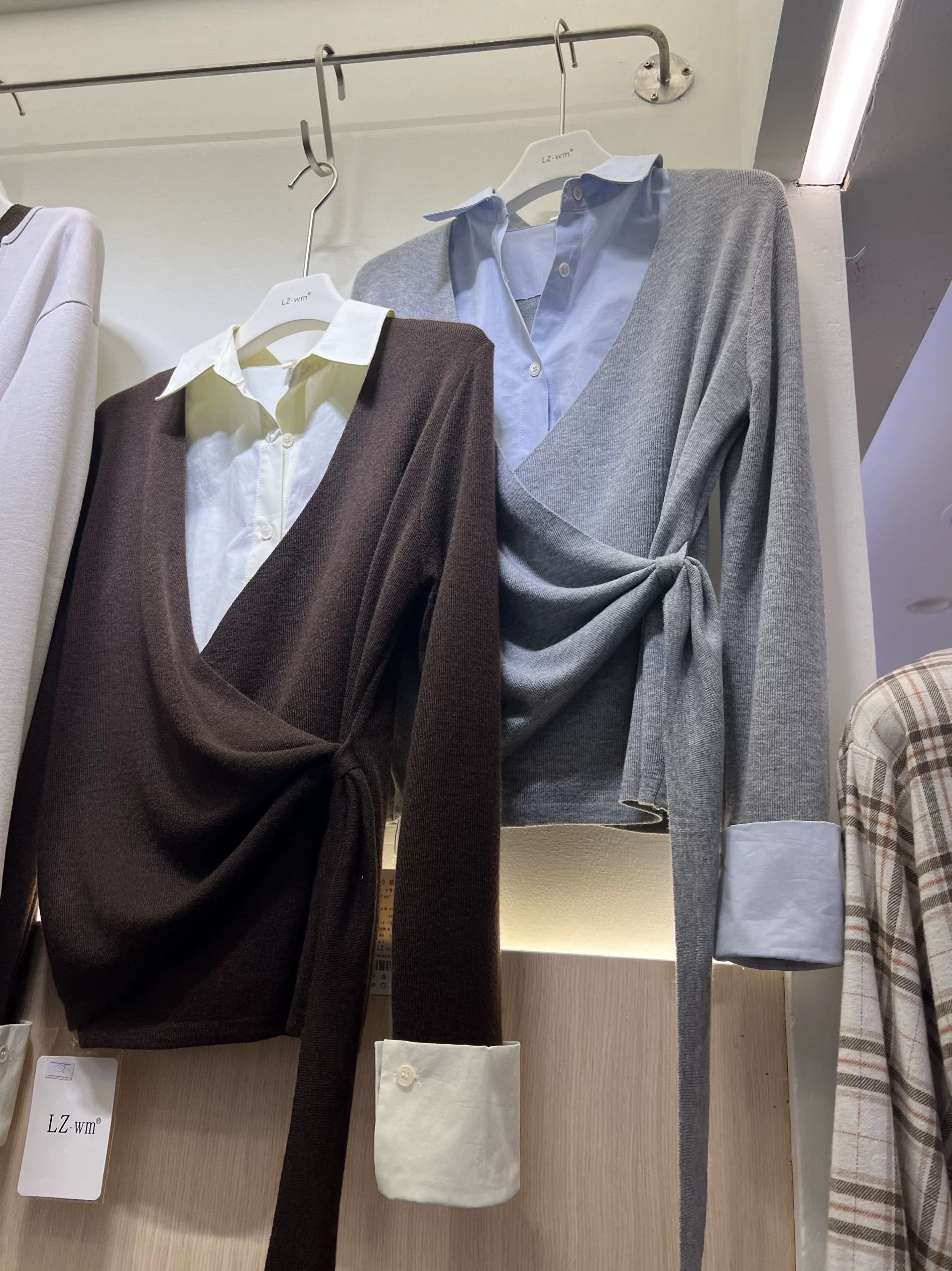 毛针织衫拼接套头长袖女装百搭时尚假两件不规则网红气质开衫