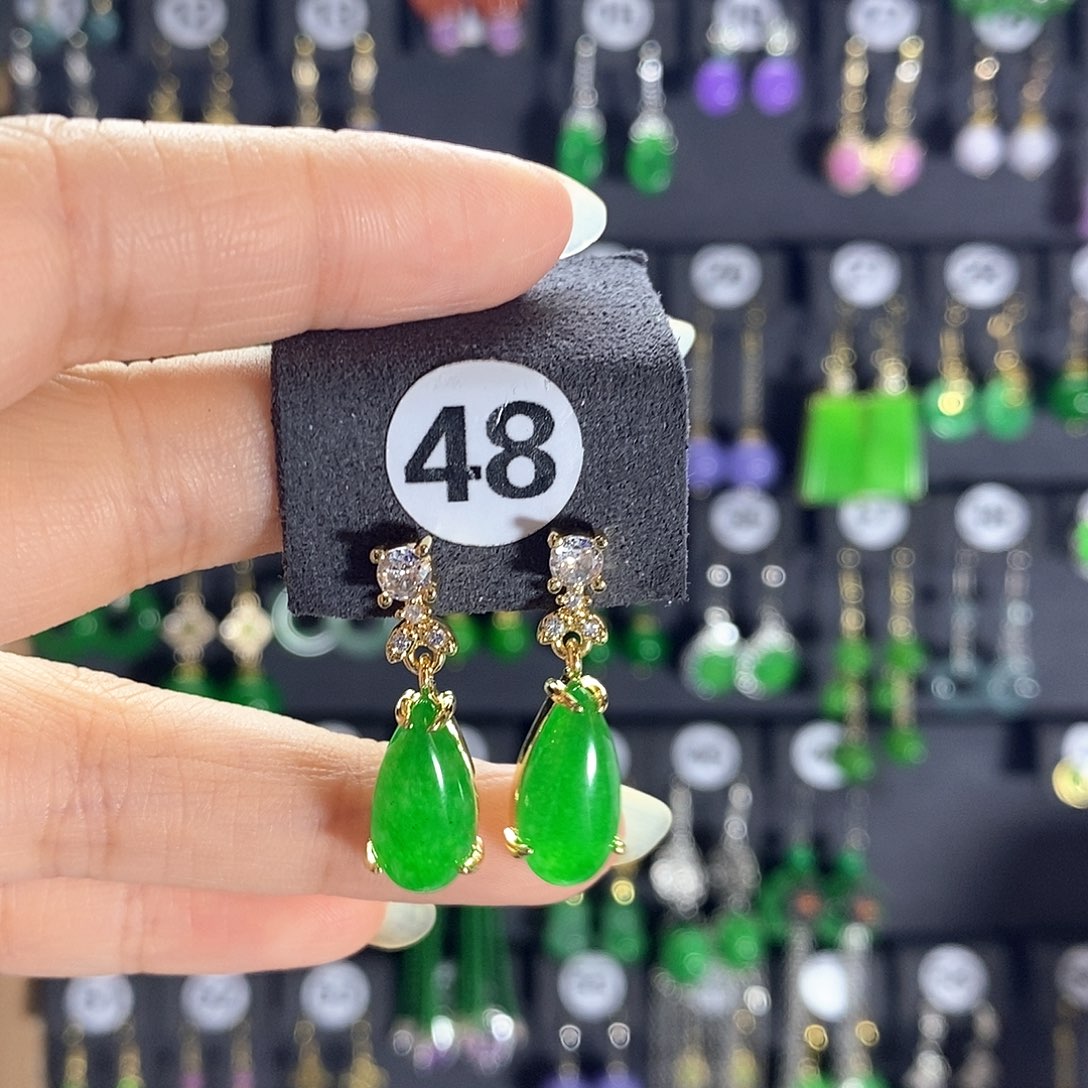 银S925镶嵌翡翠耳饰48