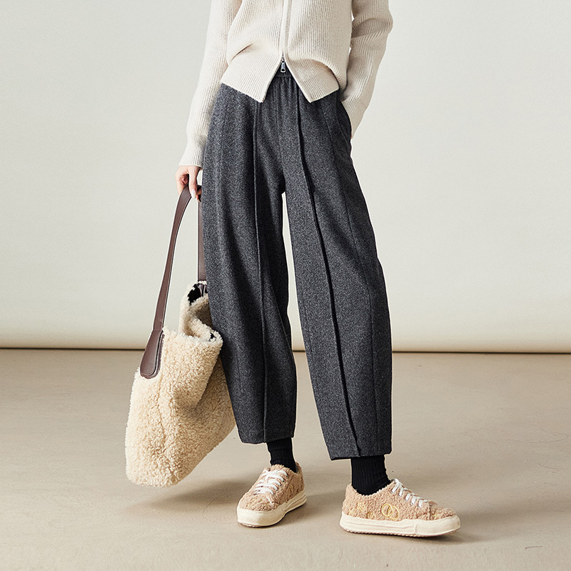 索菲丝尔加厚保暖毛呢裤女2025冬季时尚宽松百搭休闲哈伦裤541132