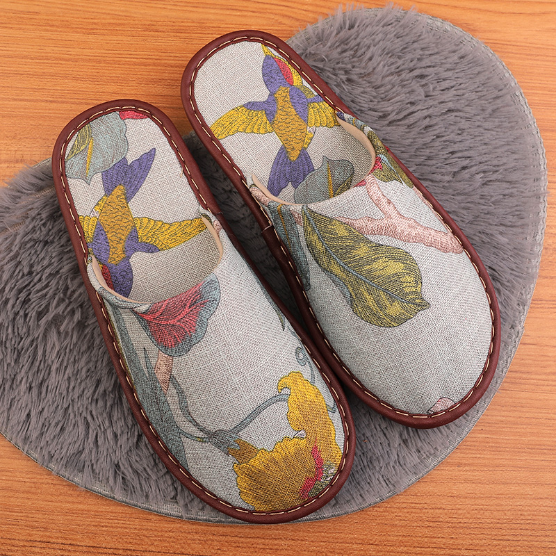中国风印花棉麻拖鞋女居家情侣防滑防臭软底四季家用加厚拖鞋男