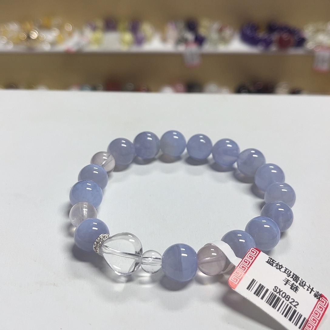 手链未镶嵌水晶蓝纹玛瑙设计款手串