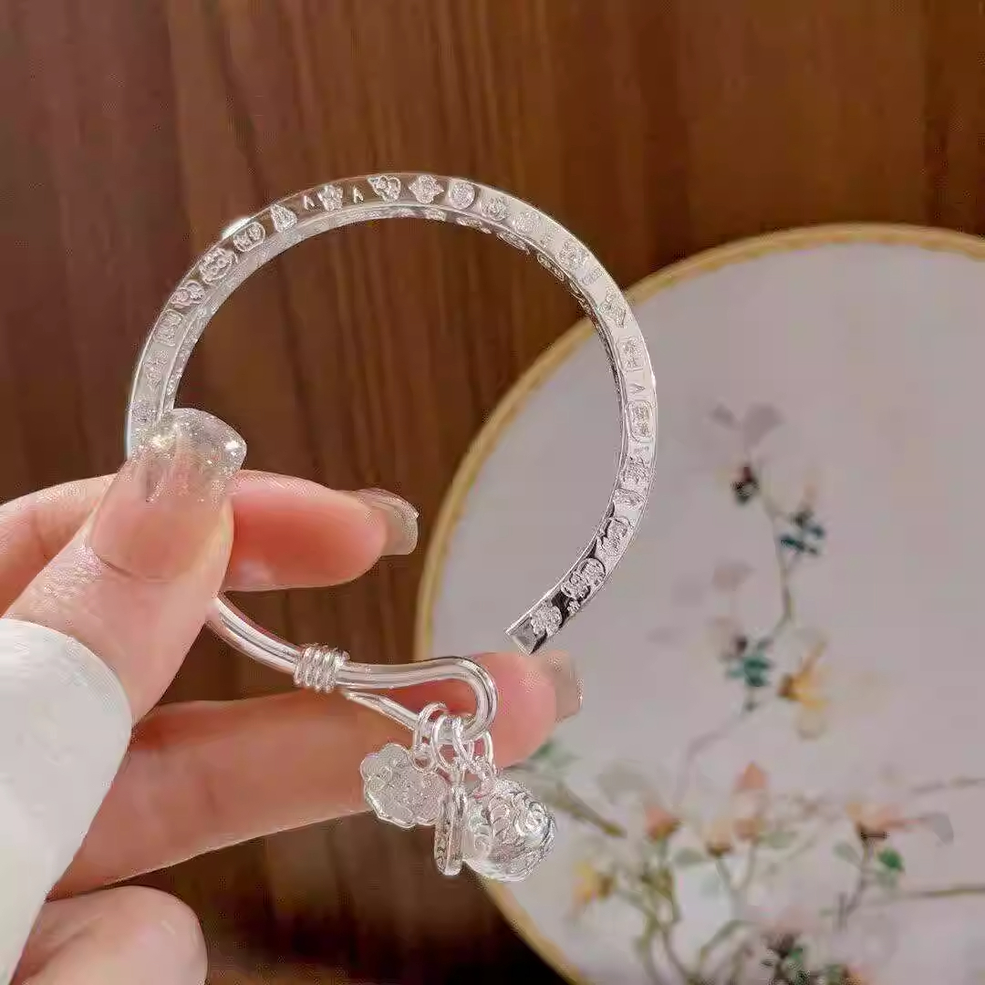 吉言祥云招财宫铃纯银手镯999新中式开口可调节送你有情