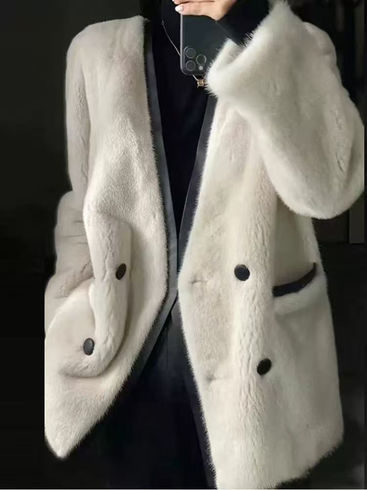 人造皮草 冬季新款仿水貂绒百搭毛毛大衣外套