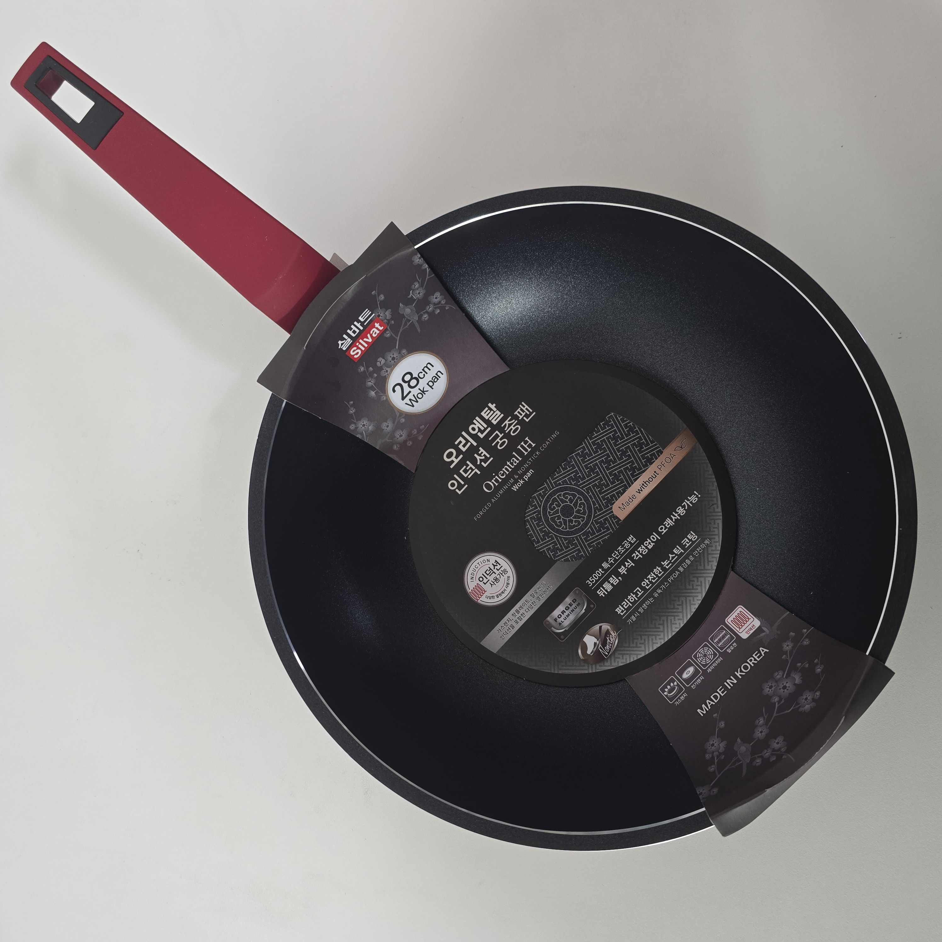 韩国原装进口-SV-燃气电磁炉两用 钻石涂层不粘炒锅-红色28cm
