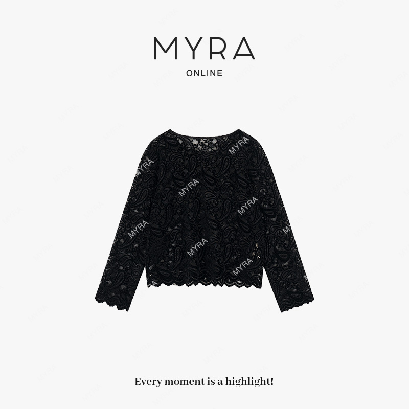 MYRA“千语”雪尼尔蕾丝钩花镂空长袖上衣XMSC025411