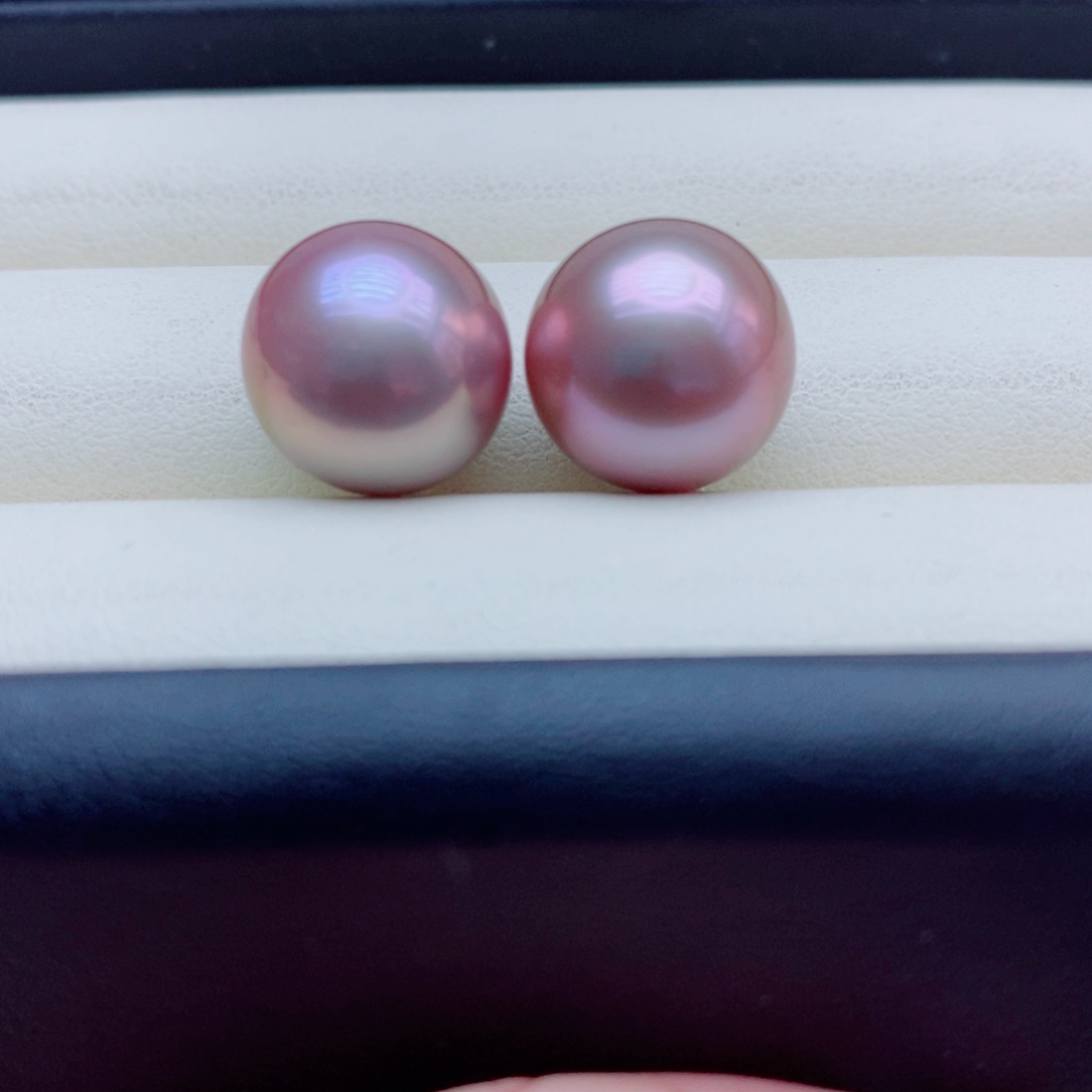 紫***醉银S925镶嵌耳饰淡水珍珠12.9mm