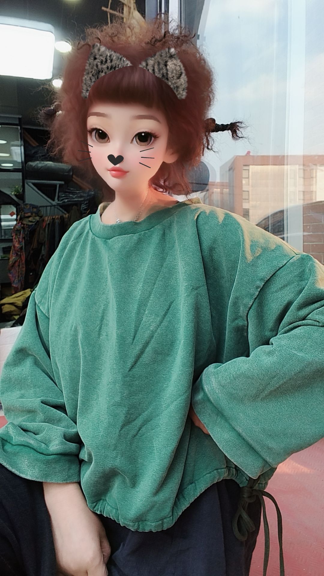 无吊牌磨白砂洗做旧宽领双层外套衣服上有磨白斑驳点