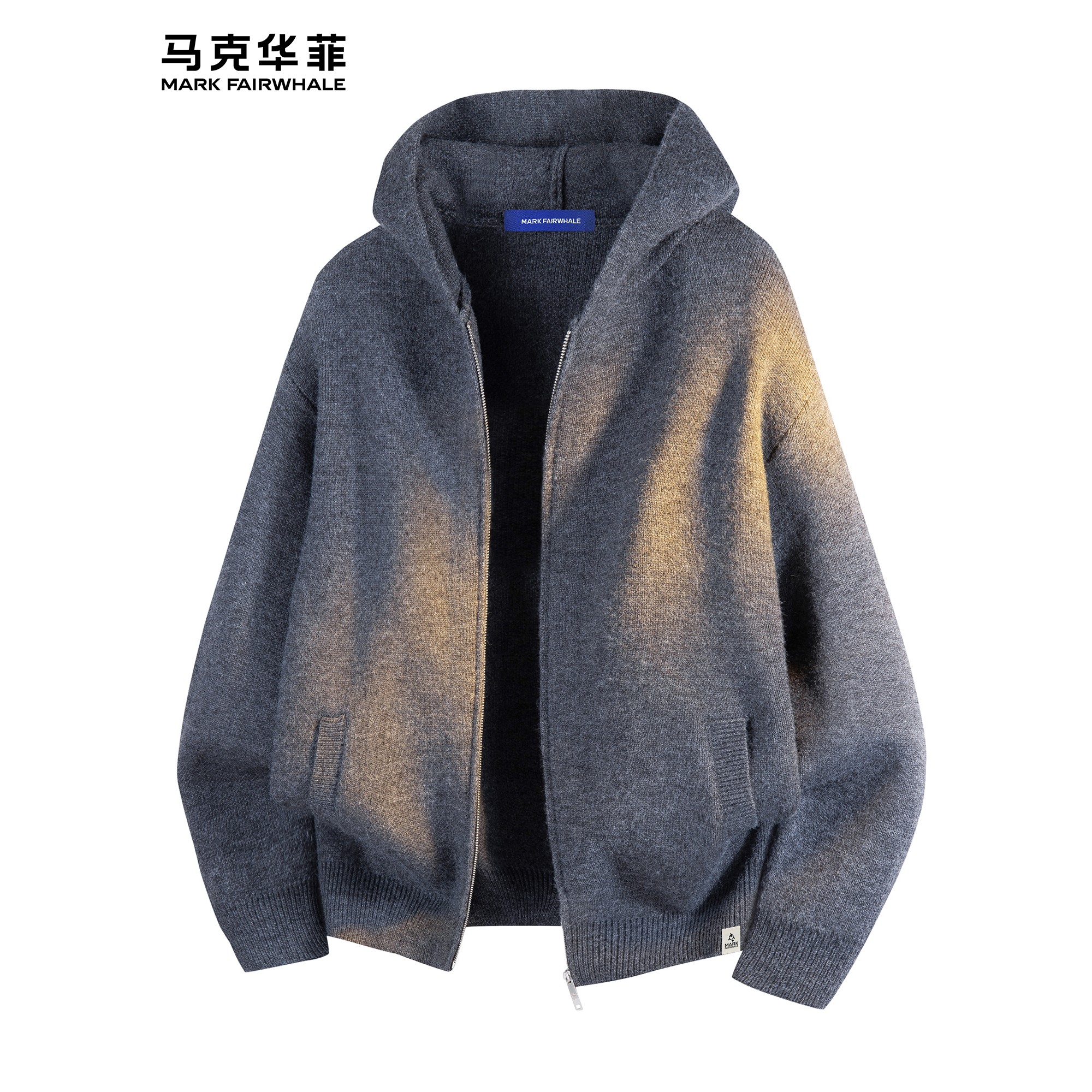 马克华菲针织开衫男秋冬美式复古高级感拉链重磅廓形连帽毛衣外套