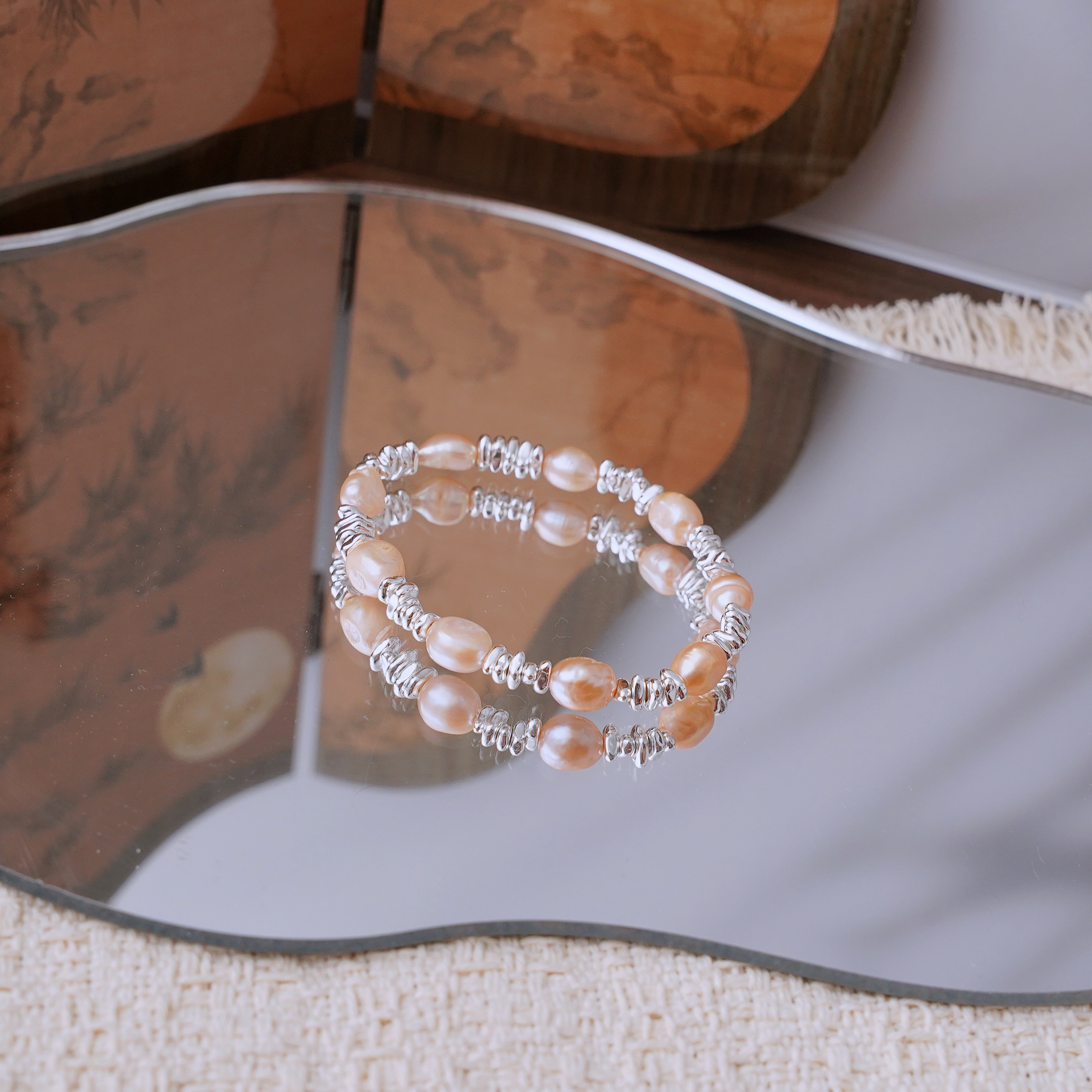 非金属羽毛手链 锦簪阁淡水巴洛克手串纯铜高保色小众百搭显白