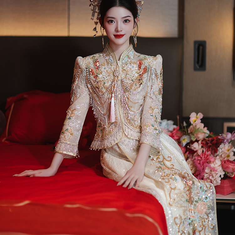 2024新款金色秀禾服高级新娘中式婚纱礼服重工奢华敬酒服出阁服女